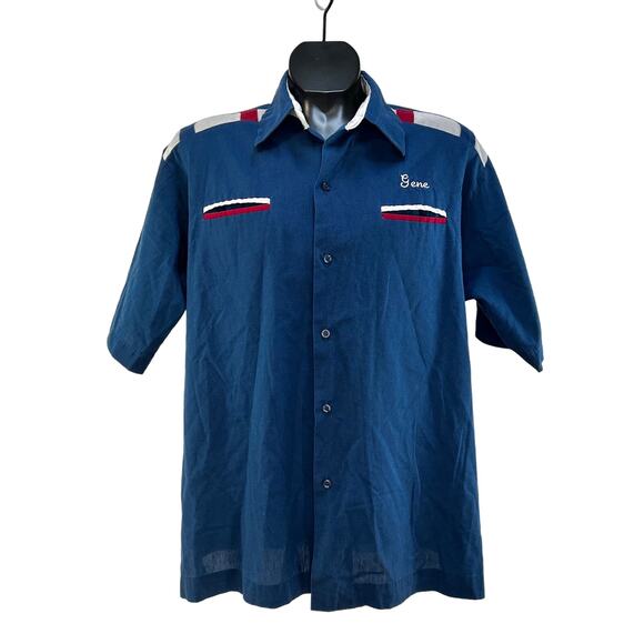 Vintage 70s King Louie Bowling Shirt Blue Short Sleeves
